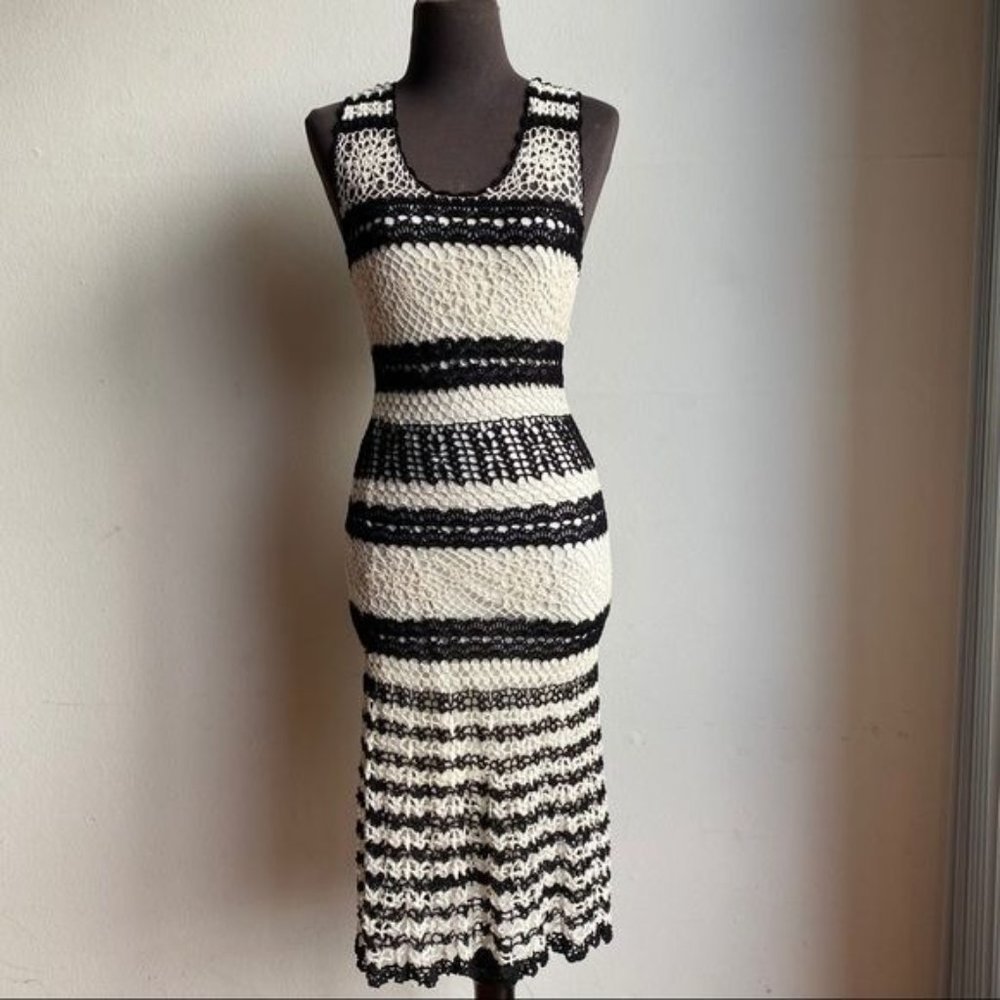 COPY - BCBGMaxAzria  sz XS open knit crochet mermaid midi dress